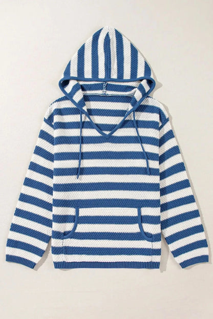 Drawstring Striped Long Sleeve Hooded Sweater - Love Salve 