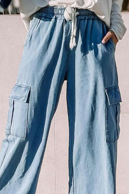 Drawstring Wide Leg Jeans with Pockets - Love Salve