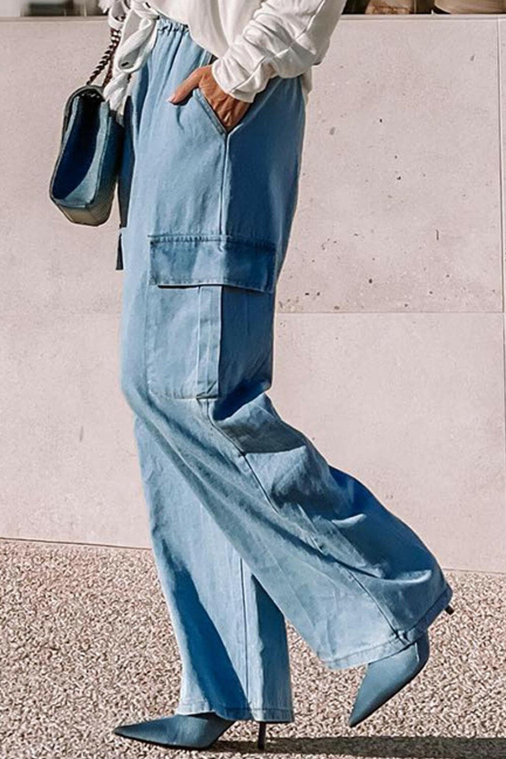 Drawstring Wide Leg Jeans with Pockets - Love Salve