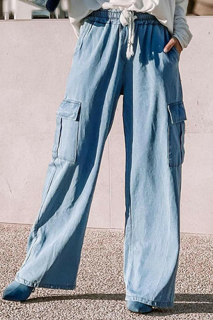 Drawstring Wide Leg Jeans with Pockets - Love Salve