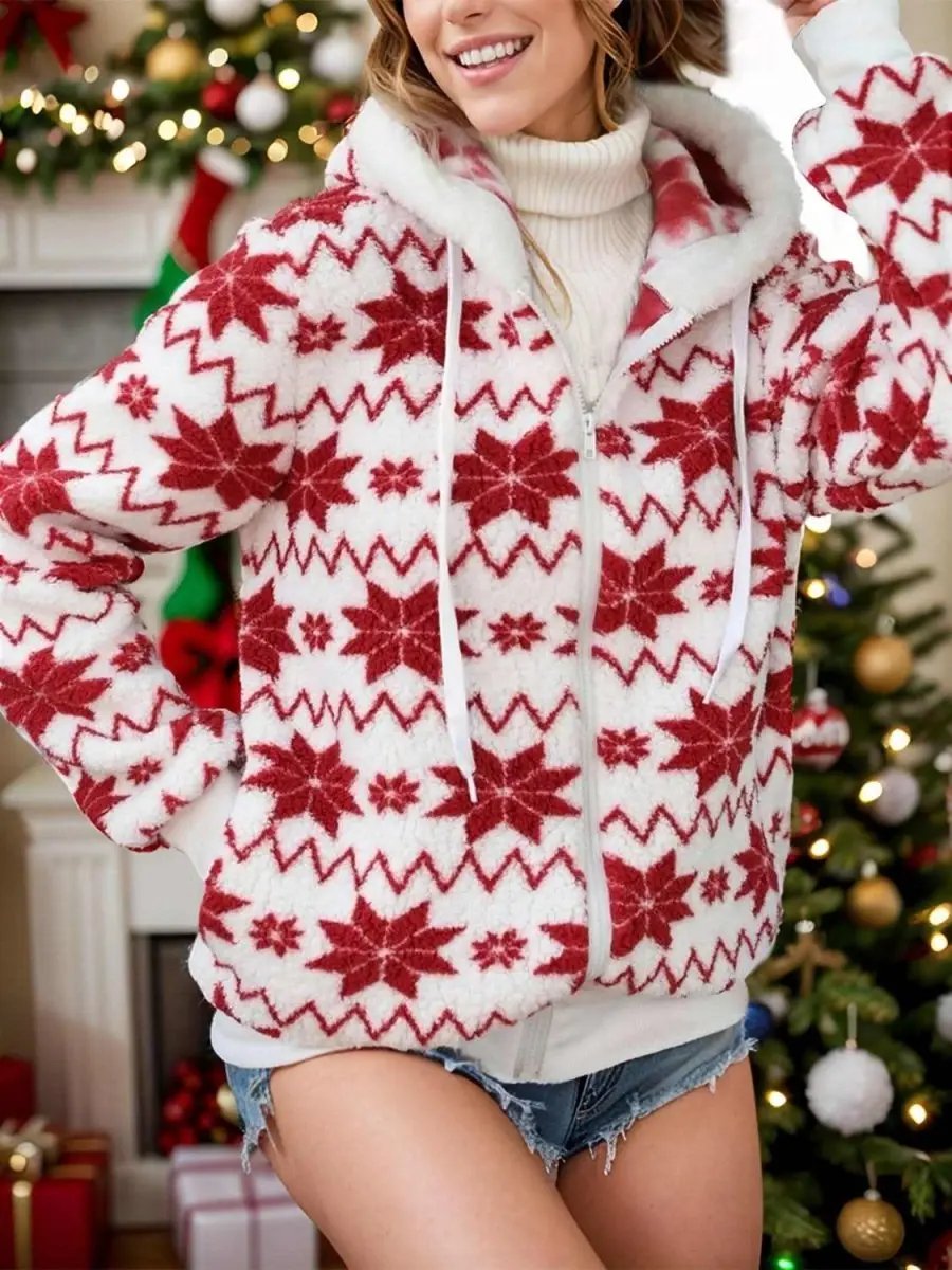 Drawstring Zip Up Hooded Teddy Outerwear - Love Salve 