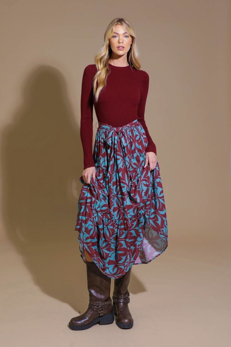 DREAM AVENUE SWEATER TOP AND WOVEN MIDI DRESS - Love Salve