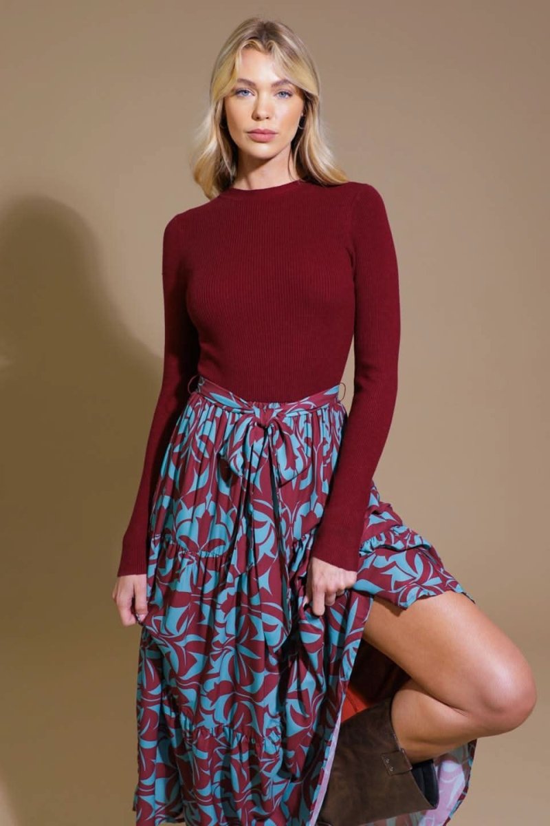 DREAM AVENUE SWEATER TOP AND WOVEN MIDI DRESS - Love Salve