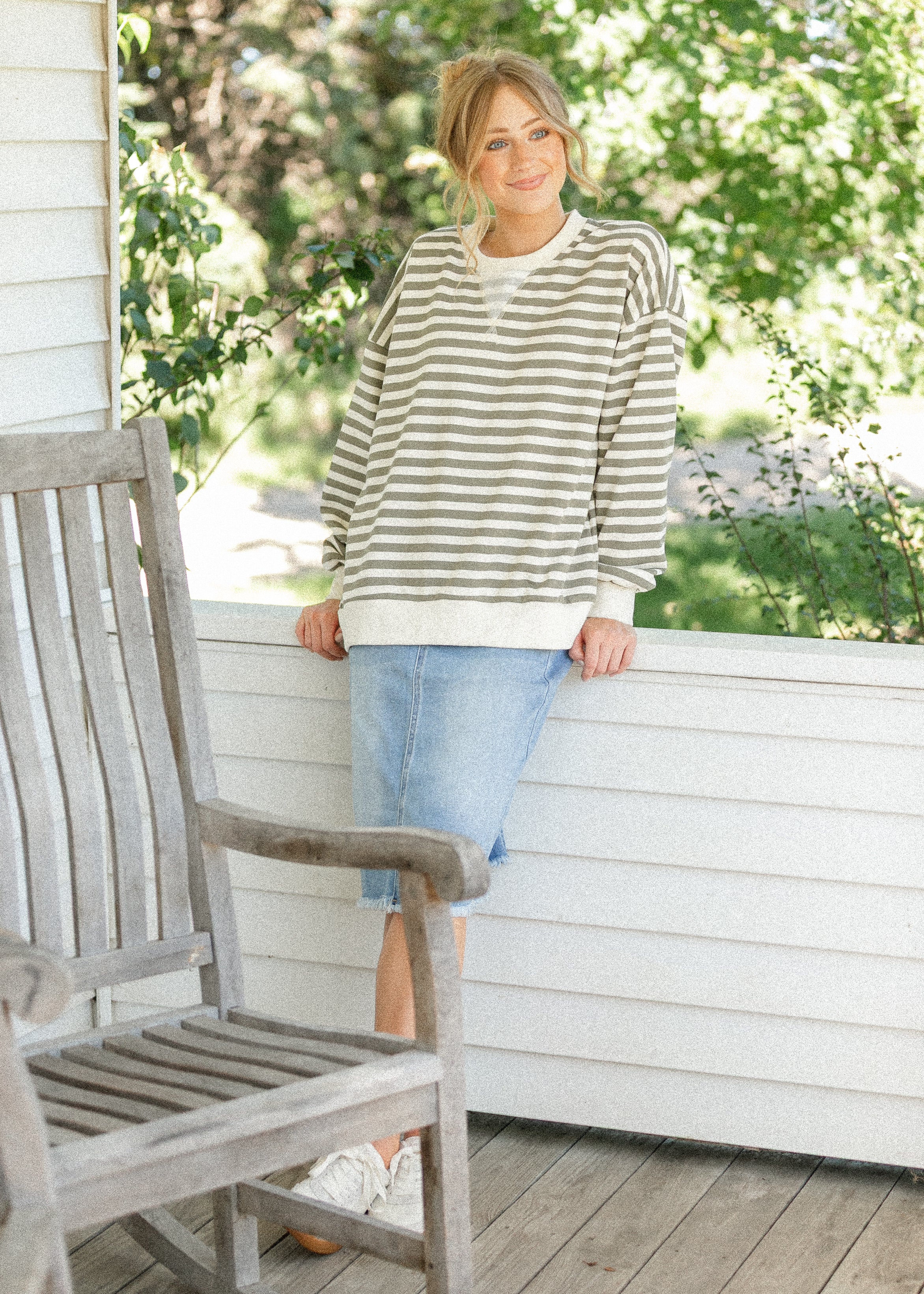 Drew Raw Hem Midi Denim Skirt Inherit Co.