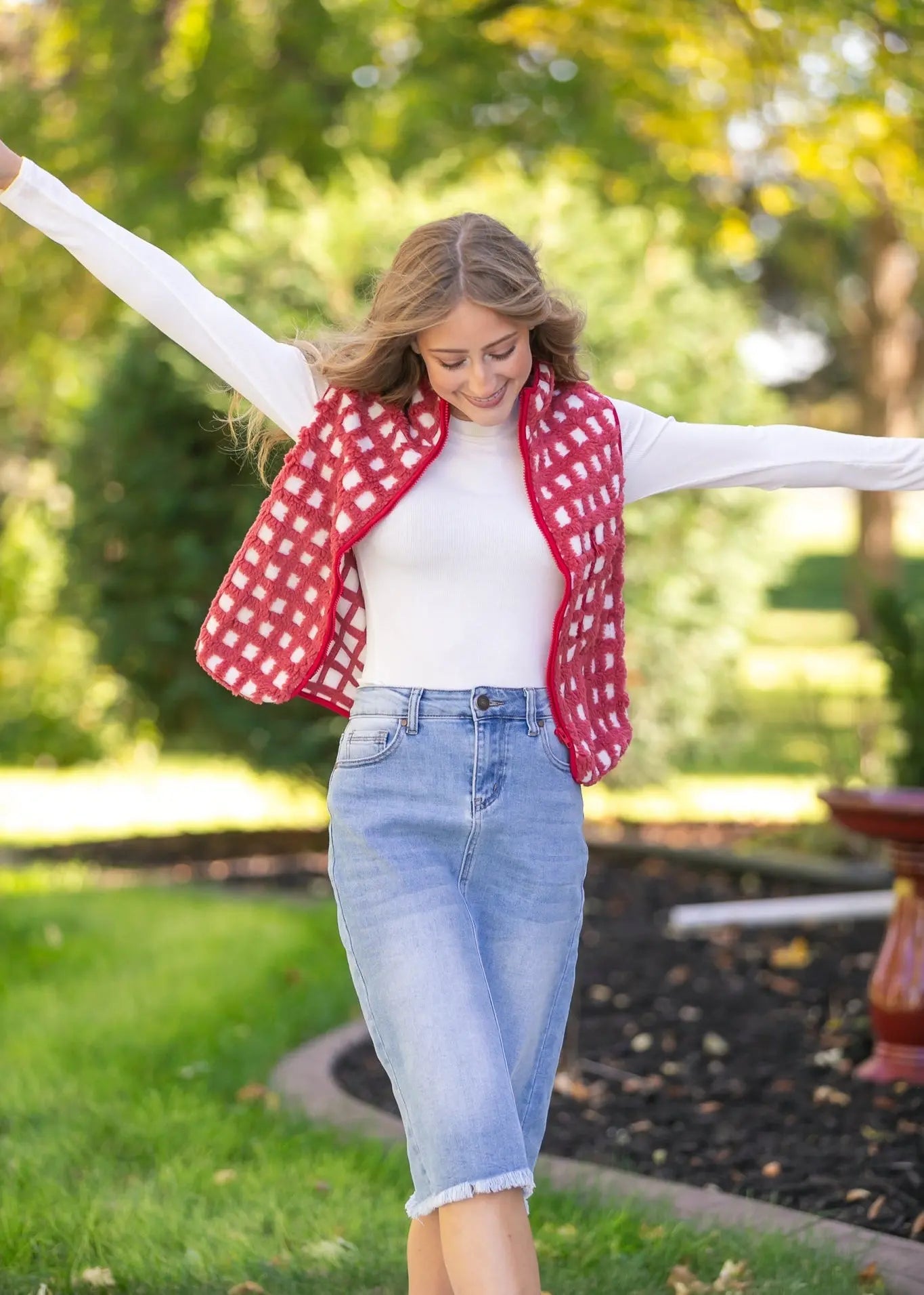 Drew Raw Hem Midi Denim Skirt Inherit Co.