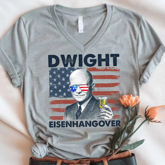 Eisenhangover 4th of July V-Neck Shirt – Funny Dwight Eisenhower Boozy V-Neck Tee Adorb.co