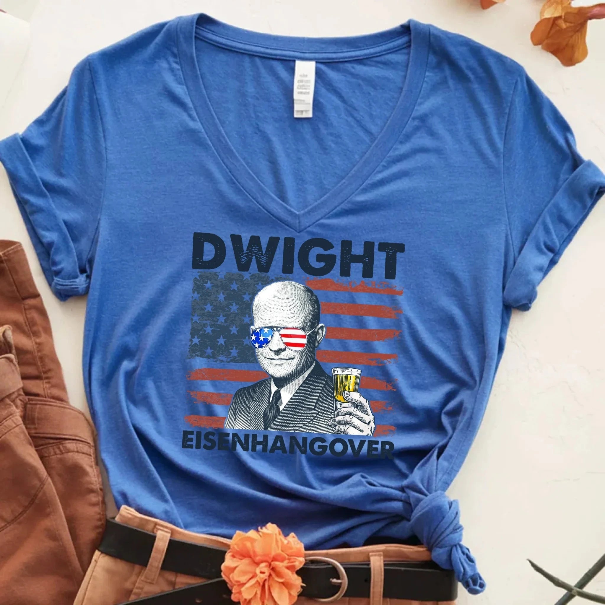 Eisenhangover 4th of July V-Neck Shirt – Funny Dwight Eisenhower Boozy V-Neck Tee Adorb.co