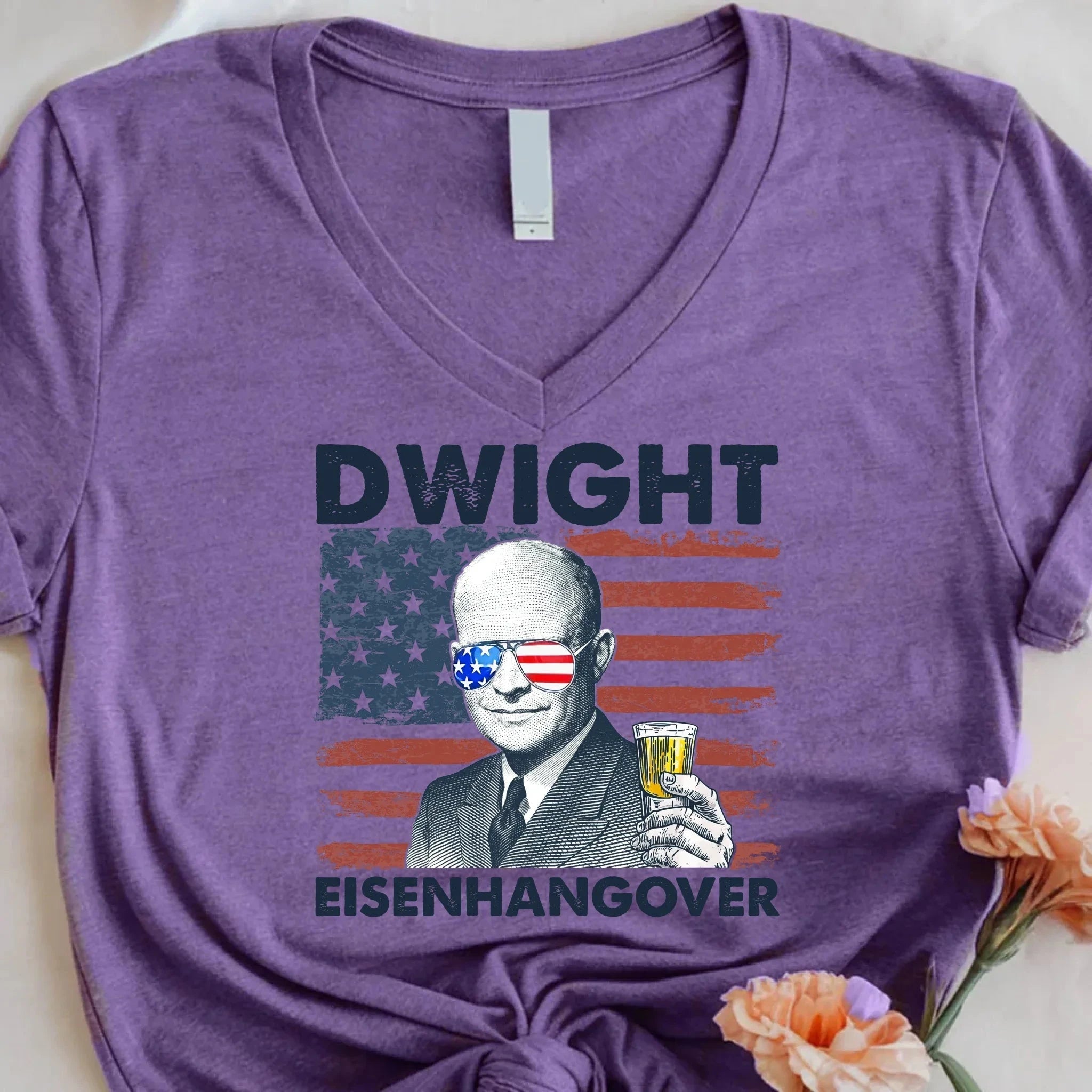 Eisenhangover 4th of July V-Neck Shirt – Funny Dwight Eisenhower Boozy V-Neck Tee Adorb.co