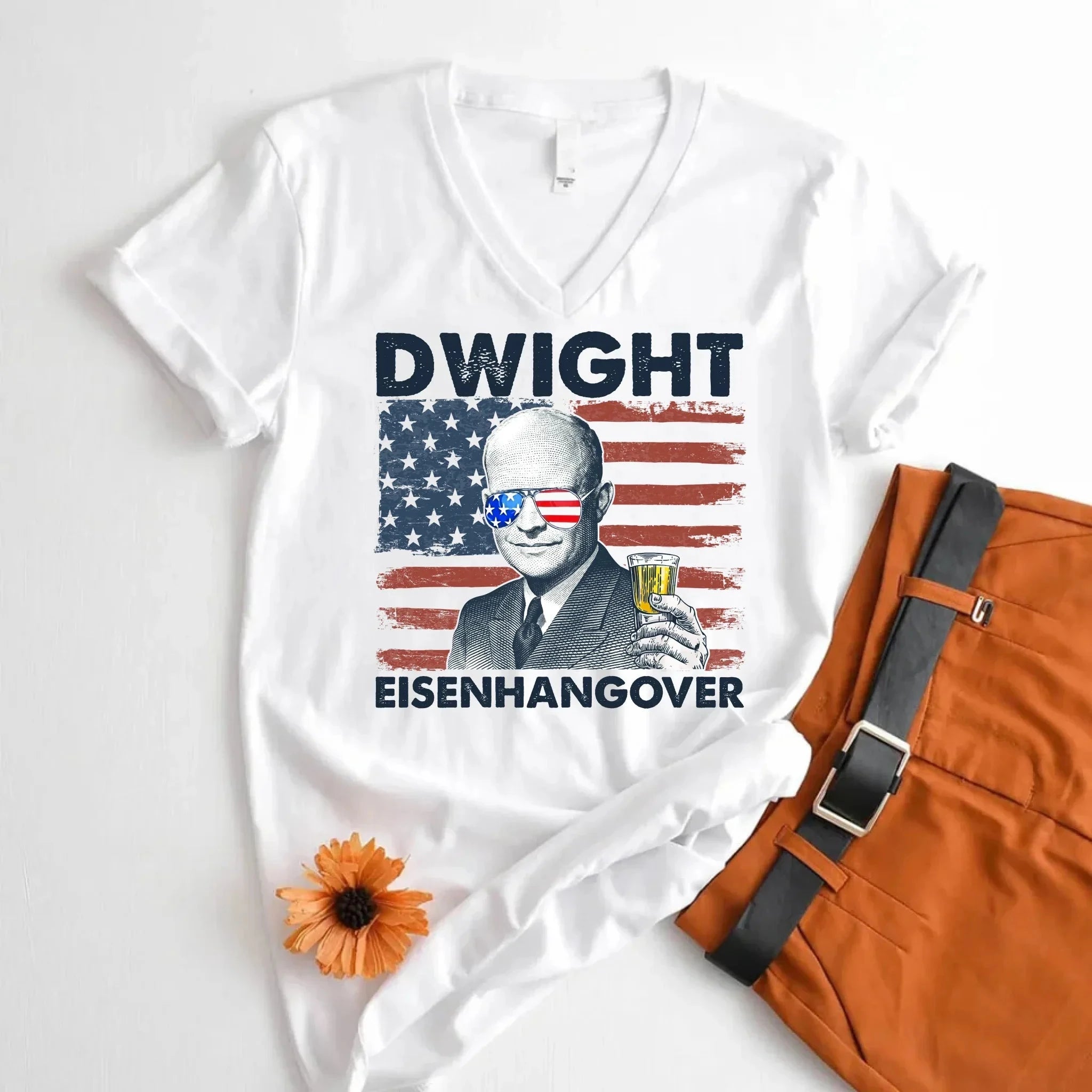 Eisenhangover 4th of July V-Neck Shirt – Funny Dwight Eisenhower Boozy V-Neck Tee Adorb.co