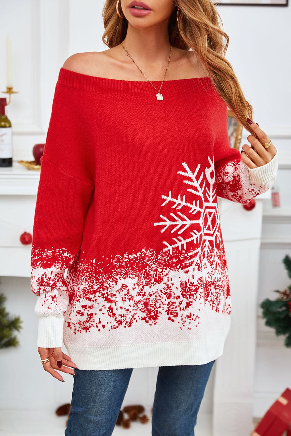 Off-Shoulder Long Sleeve Sweater.