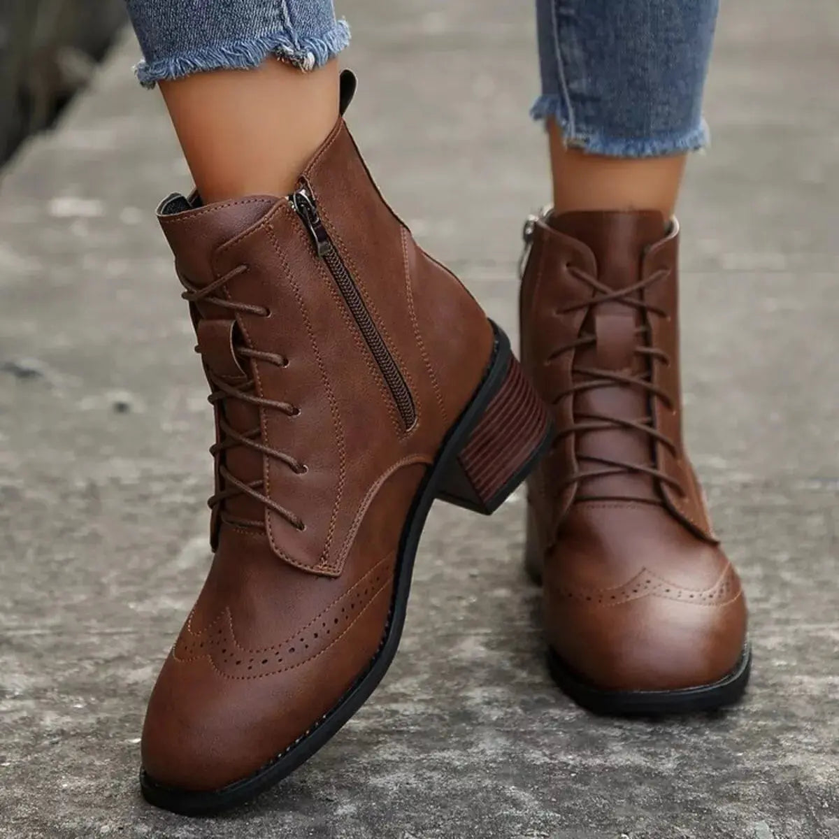 Lace-Up Ankle Boots with Zipper Simply Love