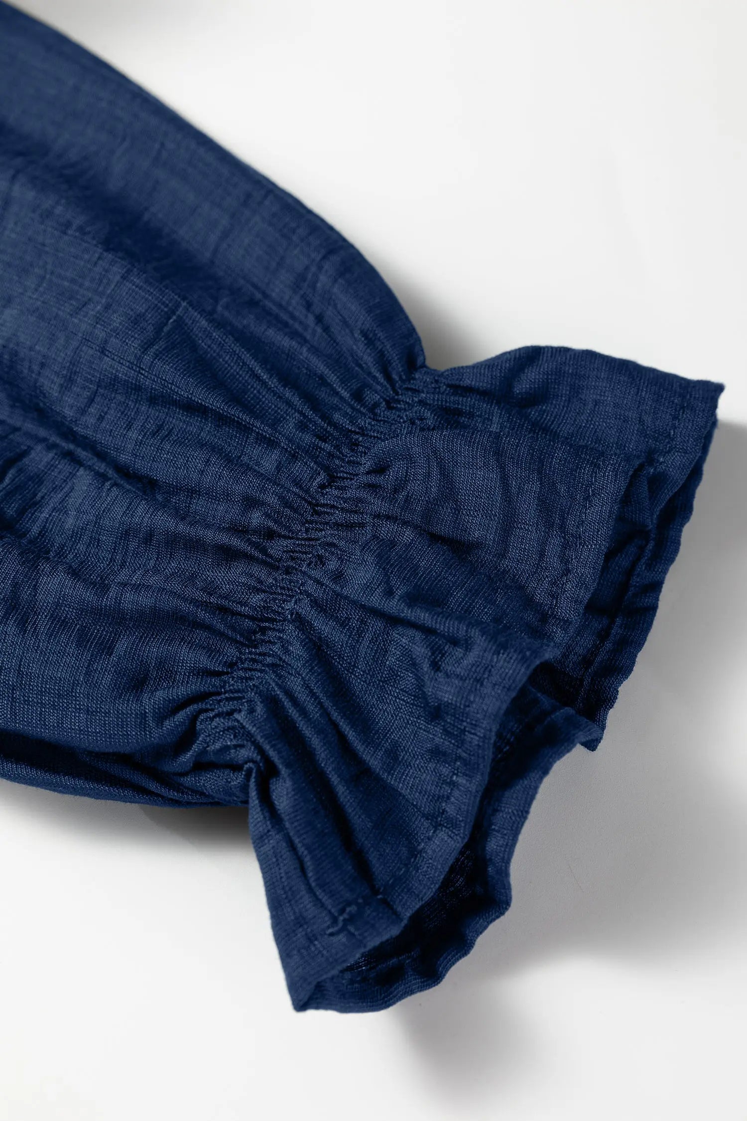 Dirty Blue Leopard Trim V Neck Flounced Bracelet Sleeve Blouse Dear-Lover Dropshipping