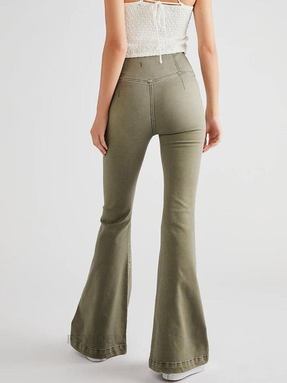 Asymmetric waist flare jeans