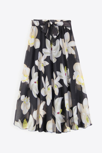 Full Size Floral Tie-Waist Skirt.