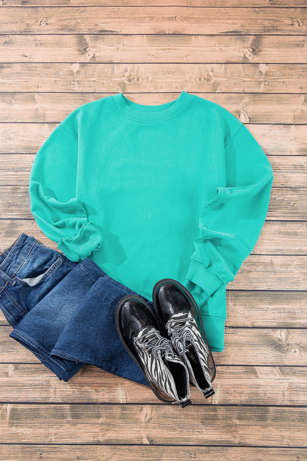 Aruba blue cozy drop shoulder pullover sweatshirt