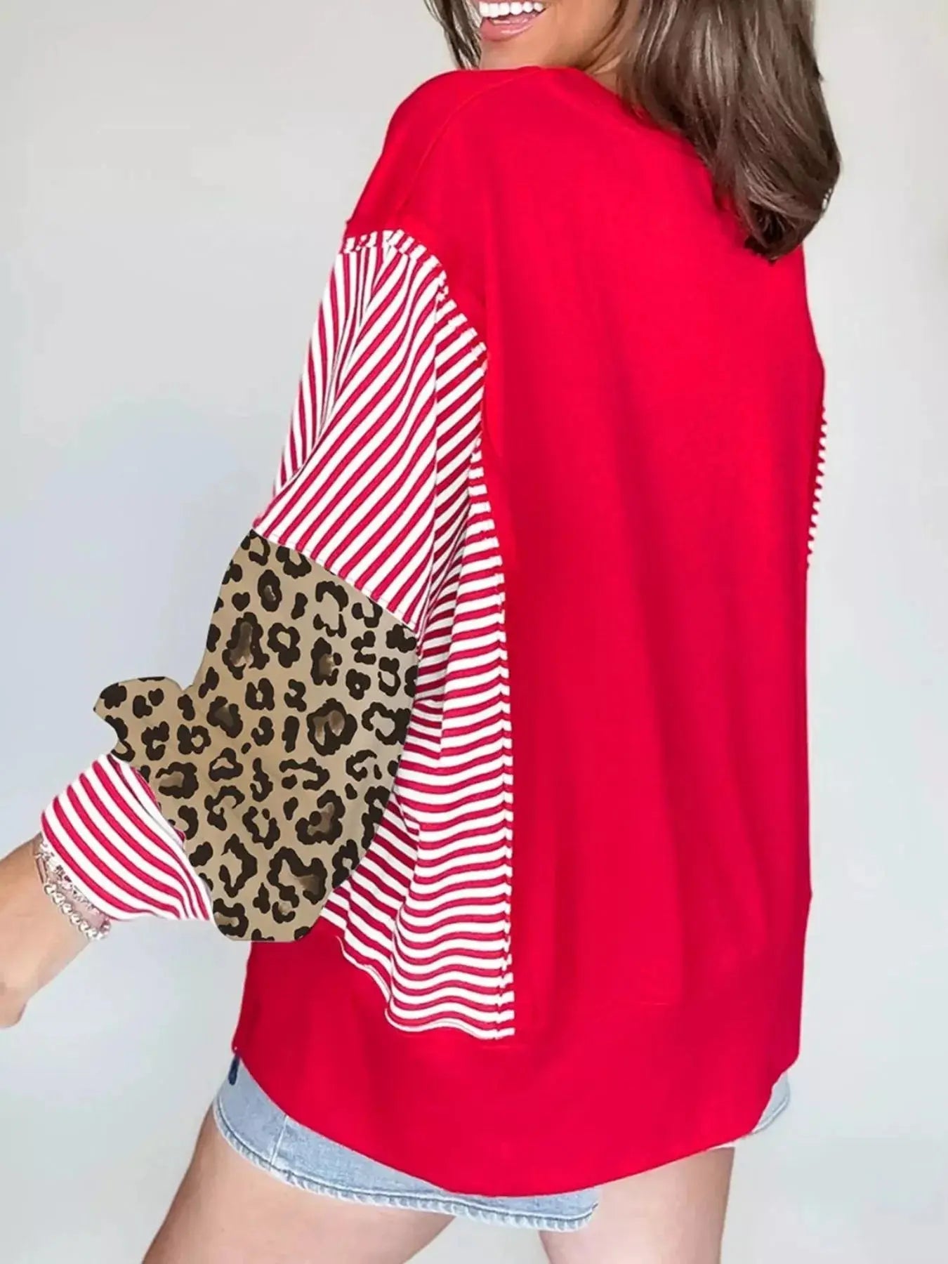 Striped Patchwork Sleeve Colorblock Sweatshirt Simply Love