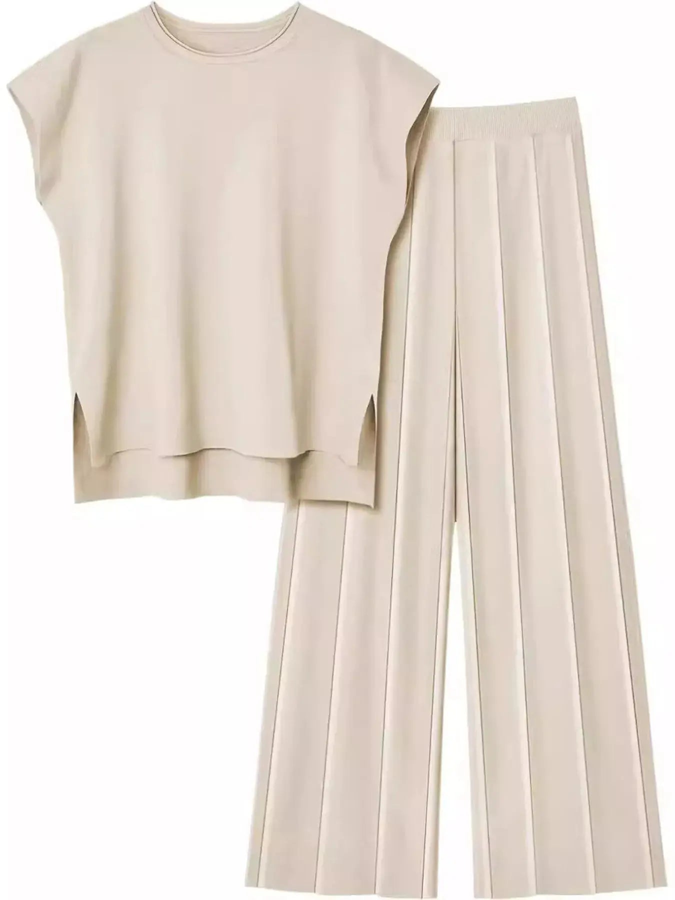 Casual Solid Color Cap Sleeve Top and Pants Knit Set Simply Love