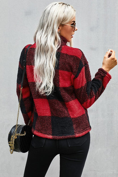 Half Zip Plaid Turtleneck Sweatshirt.