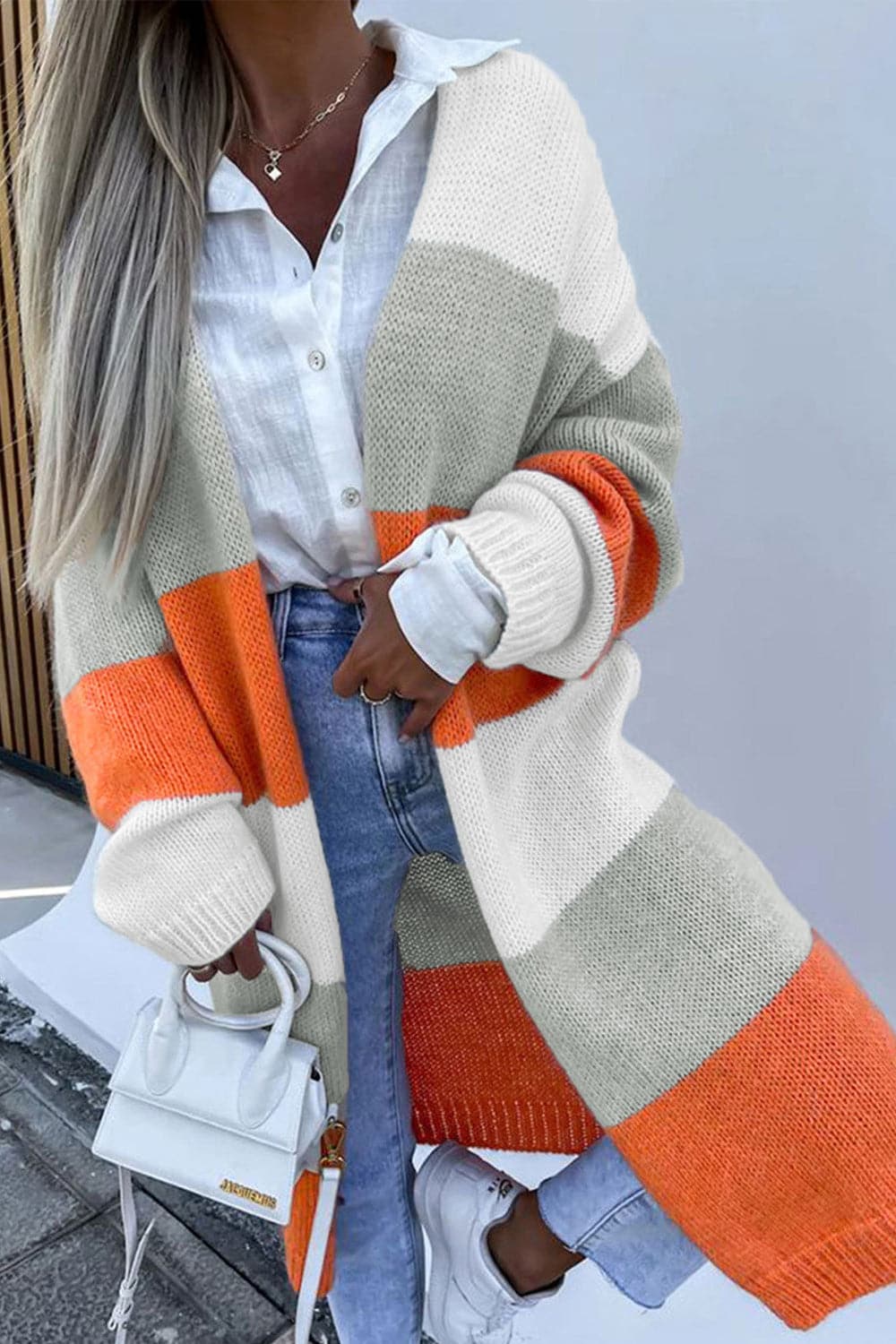 Color Block Open Front Duster Cardigan.