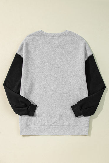 Chic gray patchwork drop shoulder pullover sweatshirt