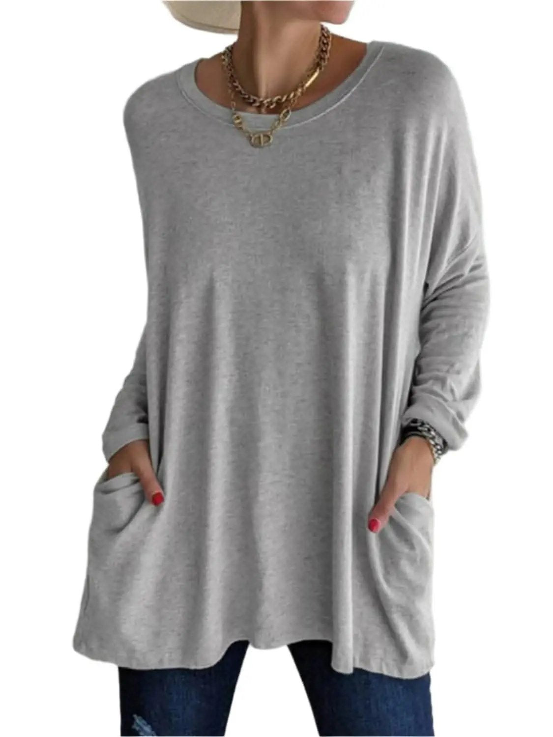 Pocketed long sleeve tee - chic style - Love Salve 