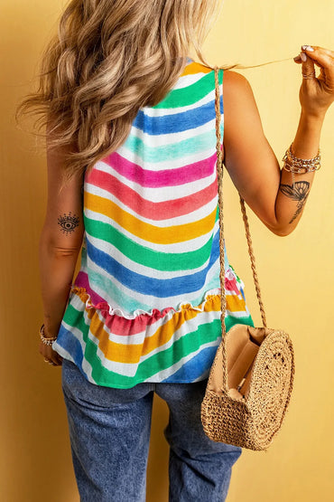 Simply Love: Rainbow Stripe Tank, Ruffled Hem