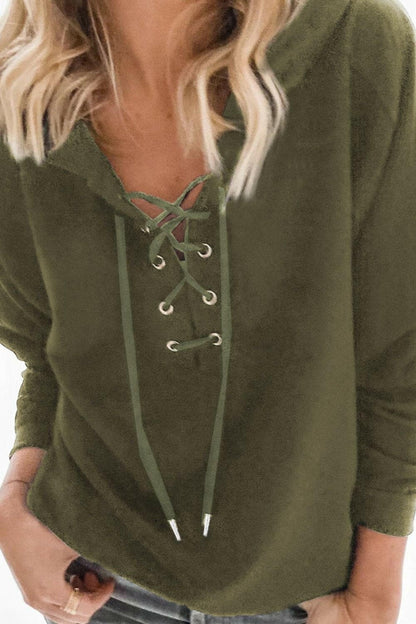 Lace-Up Dropped Shoulder Hoodie.