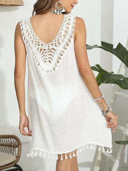 Tassel Scoop Neck Wide Strap Cover-Up.