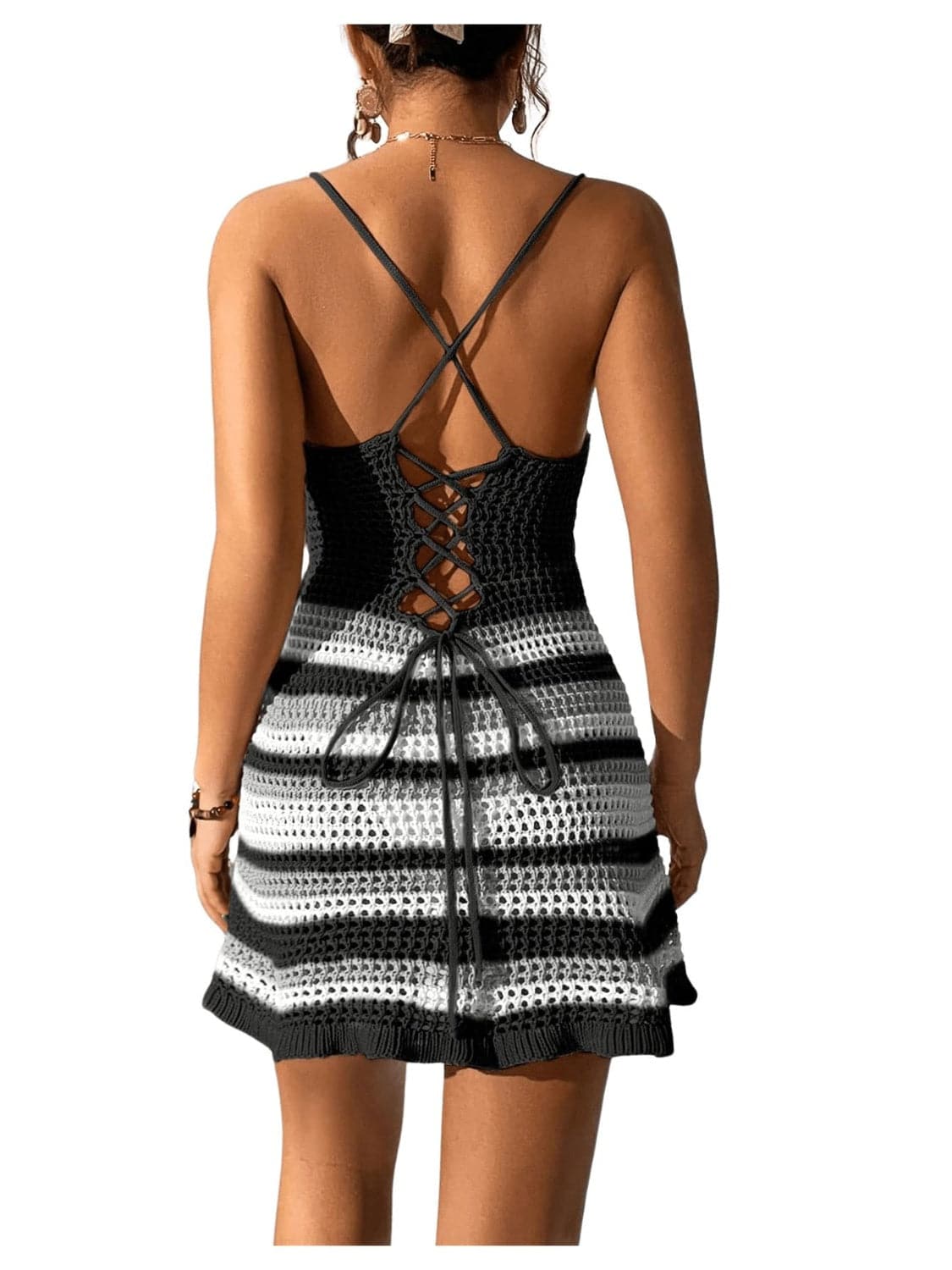 Cutout Striped Spaghetti Strap Cover Up Dress.