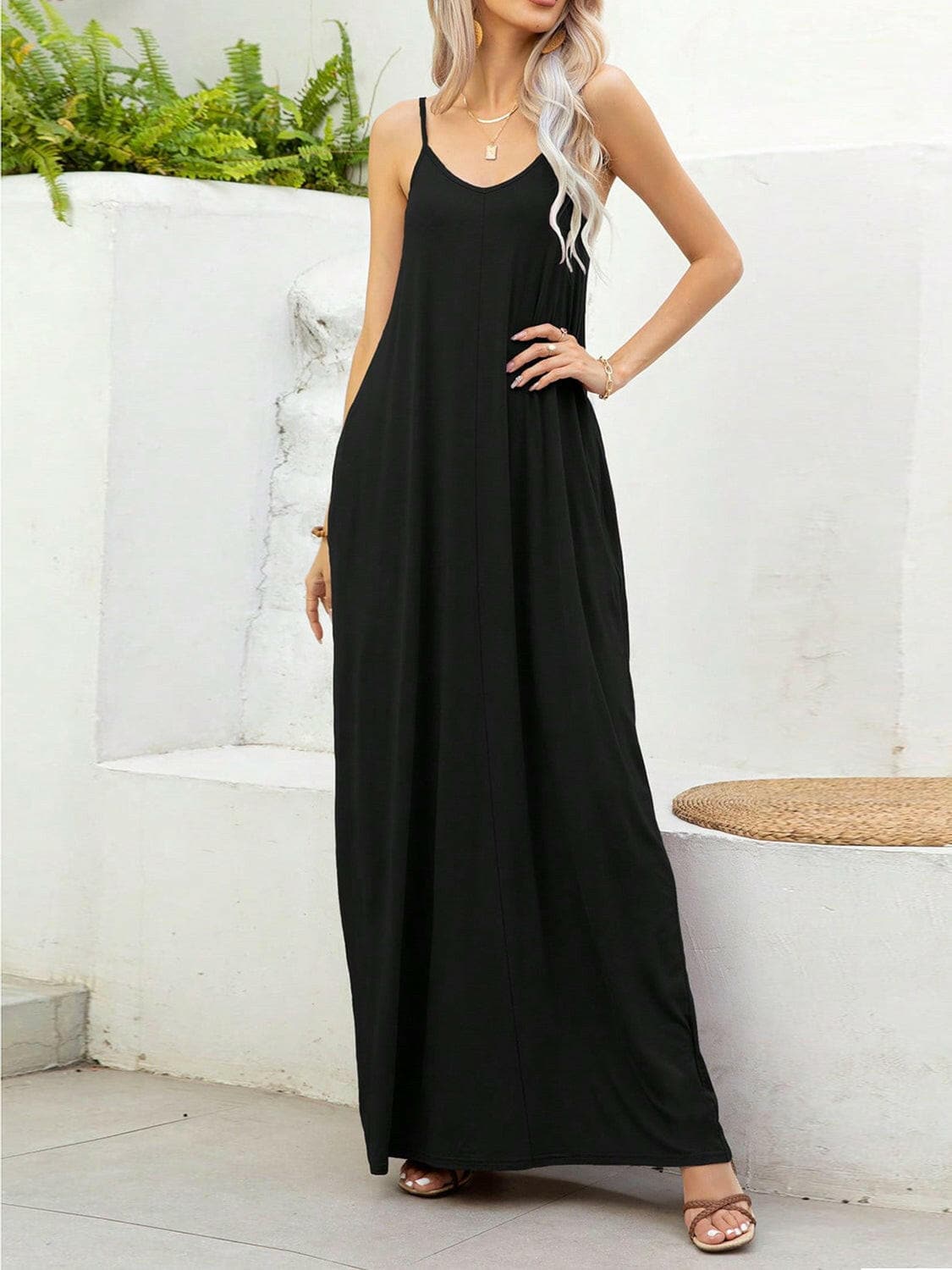 V-Neck Maxi Cami Dress with Pockets.