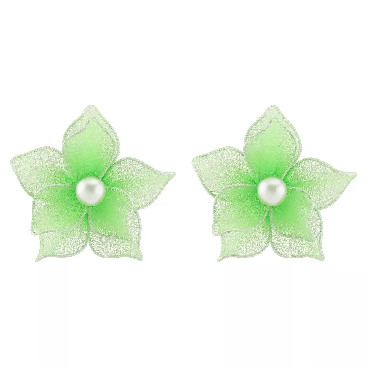 Yellow Flower Pearl Stud Earrings With Mesh Petal Design Simply Love