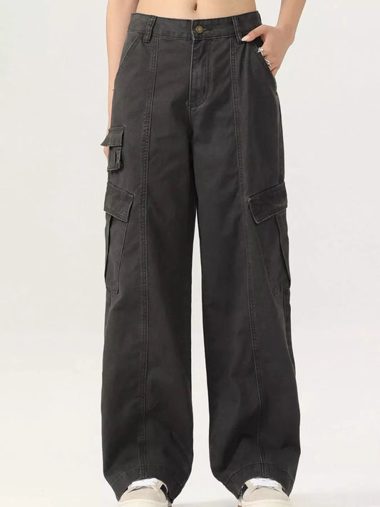 Mens Wide Leg Cargo Pants With Pockets Durable Polyester Blend Simply Love
