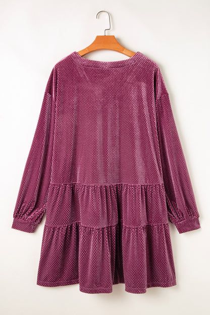 Meadow mauve plus size textured velvet button-up tiered dress