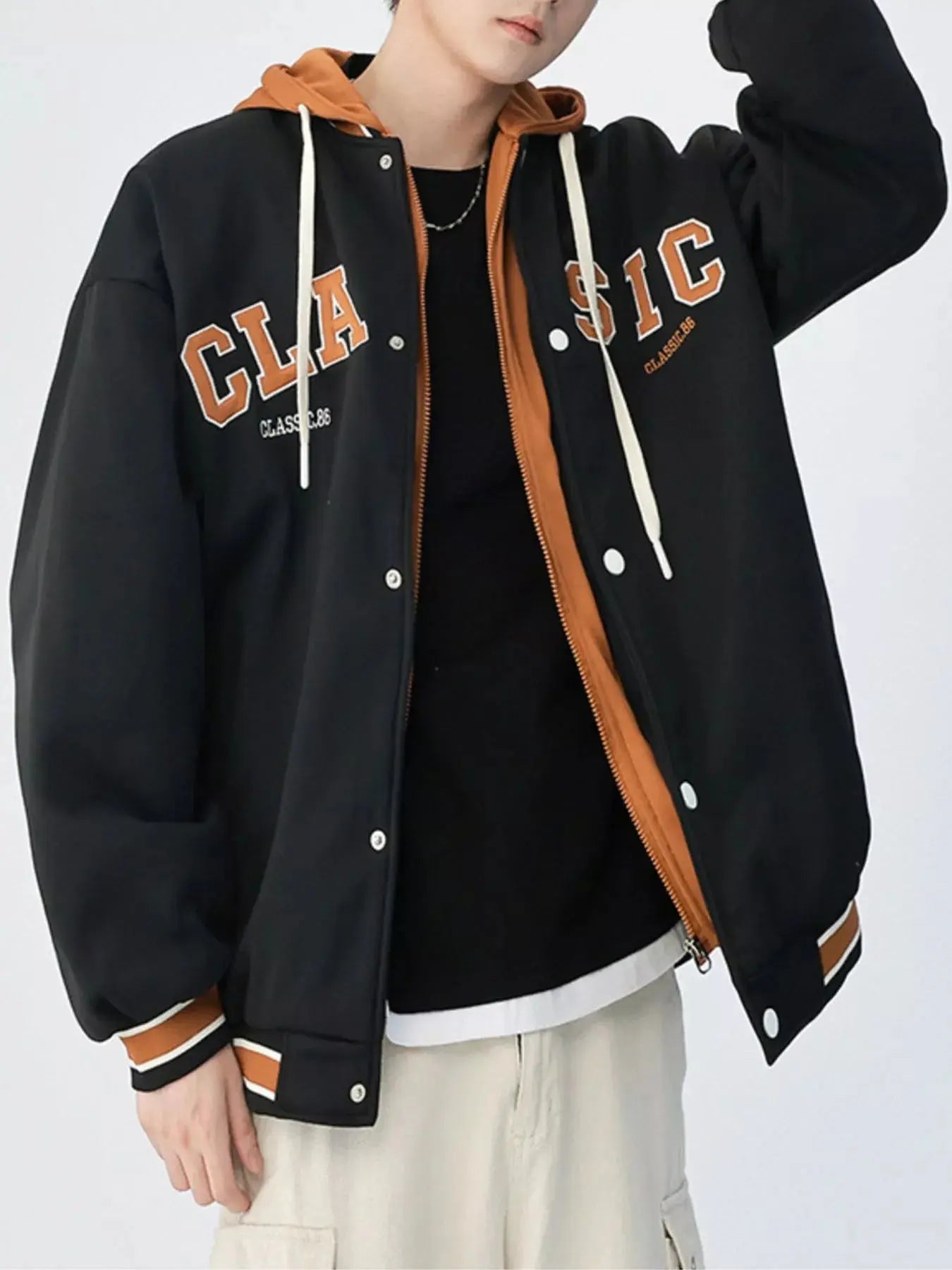 Men's Plus Size Snap Down Long Sleeve Drawstring Hooded Jacket Simply Love