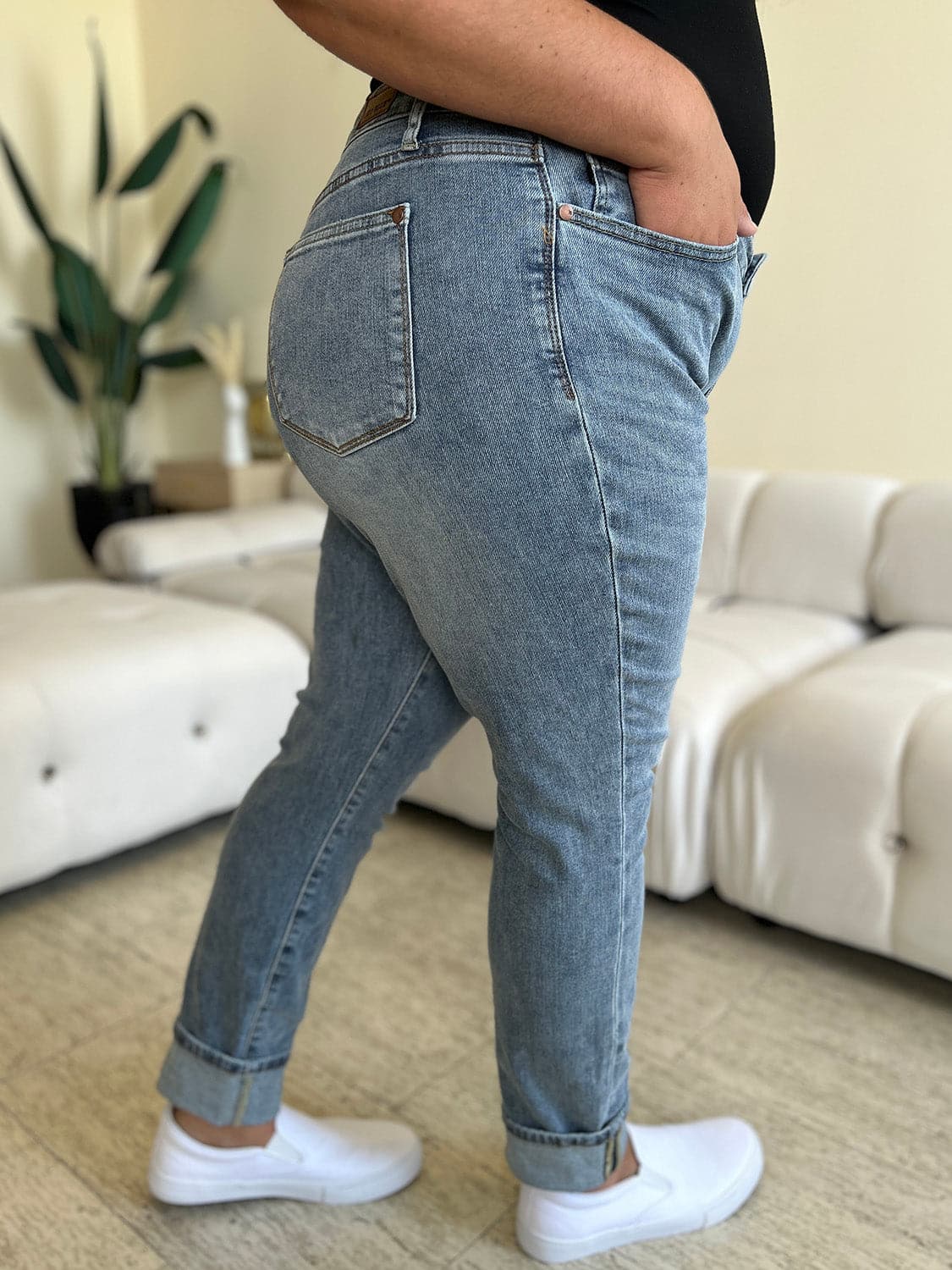 Judy Blue Full Size High Waist Cuff Hem Skinny Jeans.