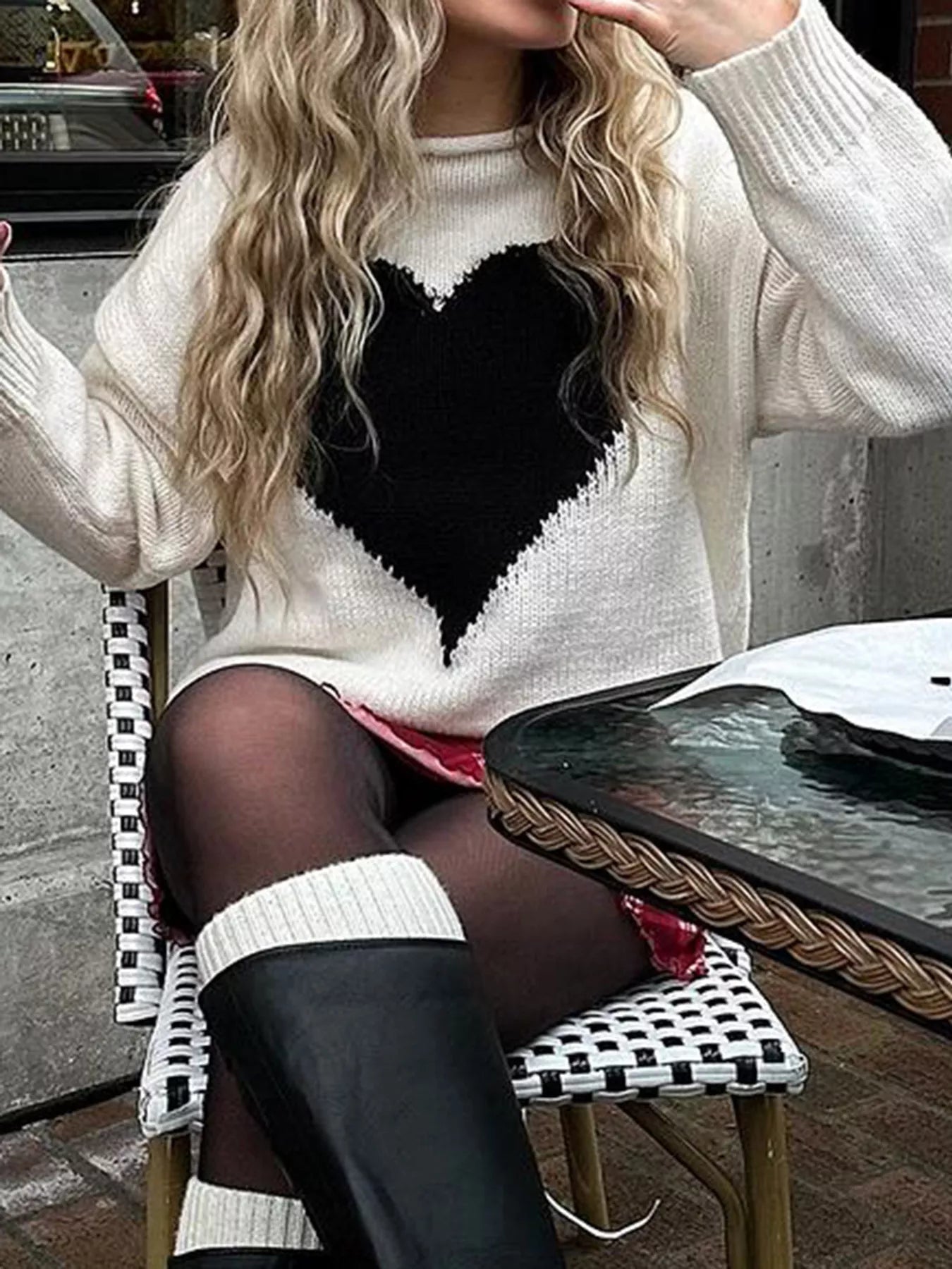 Heart Dropped Shoulder Sweater Simply Love