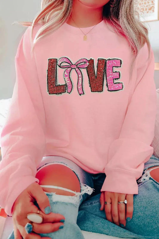 Bow Love Sequin Pattern Valentine Sweatshirt Simply Love