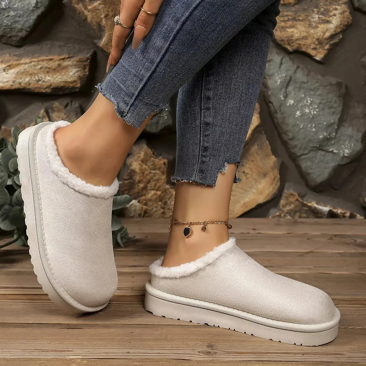 Plush Lined Round Toe Slippers Simply Love