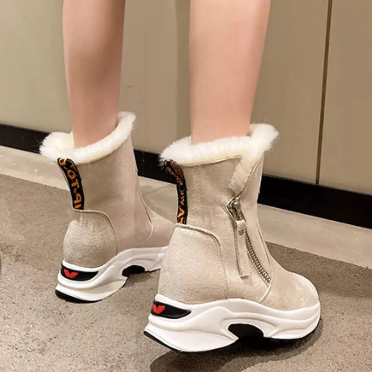 Women Faux Fur Lined PU Leather Platform Boots With Side Zipper Simply Love
