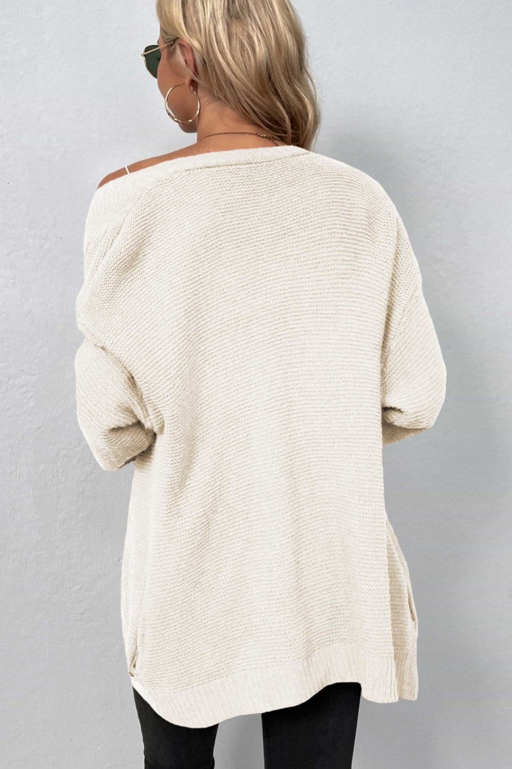 Cable-Knit Open Front Cardigan with Pockets.