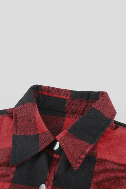 Chic plaid shirt coat with elegant turn-down collar in fiery red