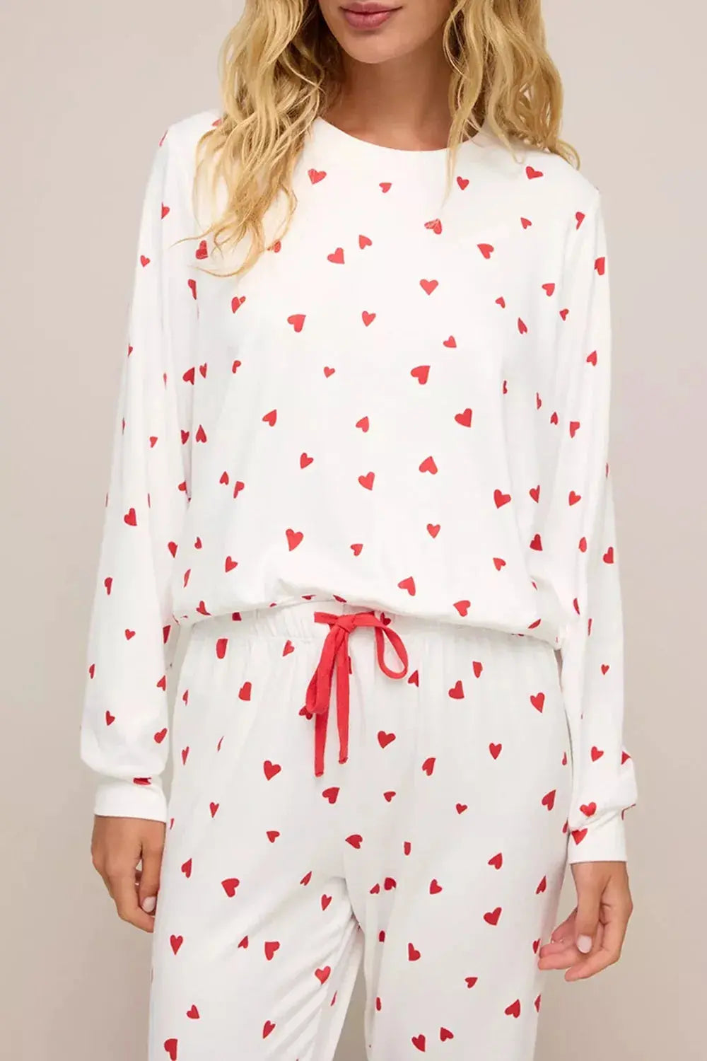 Hearts Printed Long Sleeve Top Drawstring Pants Lounge Set Simply Love
