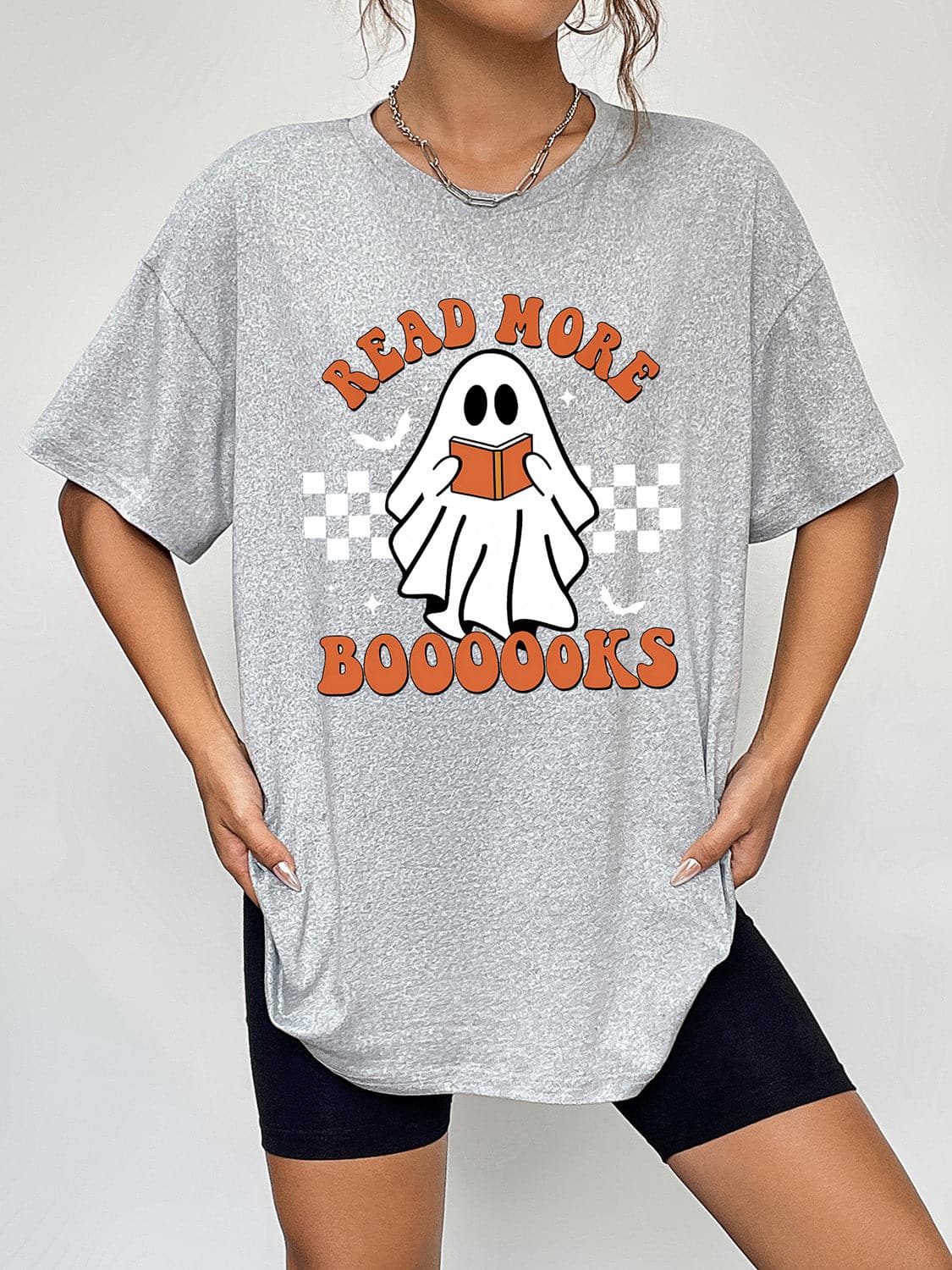 Spooky Vibes Round Neck Ghost Print Tee