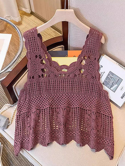 Openwork Scoop Neck Tank.