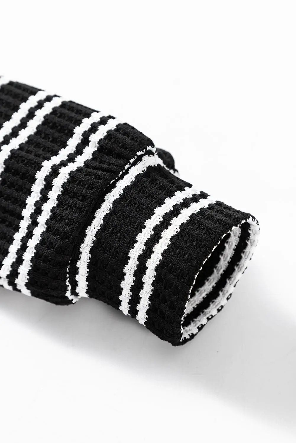 Black Stripe Textured Quarter Zip Collar Long Sleeve Top - Love Salve 