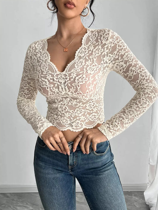 Elegant Lace V-Neck Long Sleeve Top Simply Love