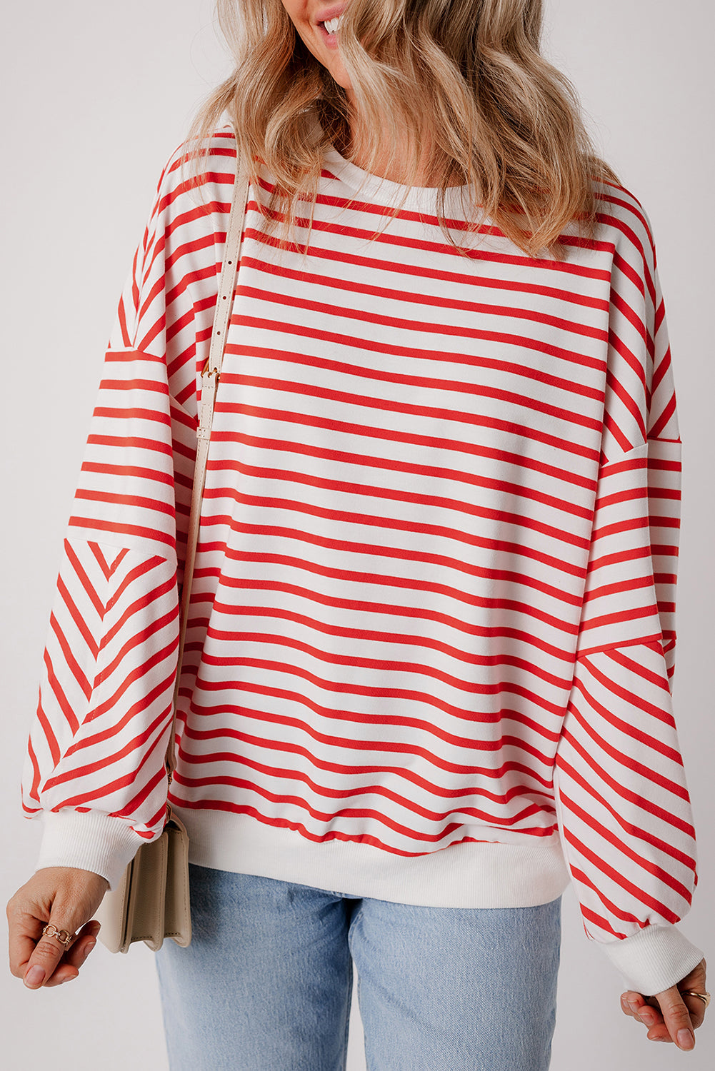 Chic orange stripe oversized crew neck sweatshirt