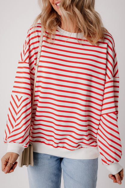 Chic orange stripe oversized crew neck sweatshirt