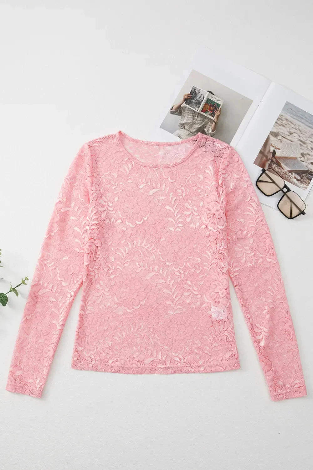 Lace Flower Round Neck Long Sleeve Top Coco’s Tee Boutique