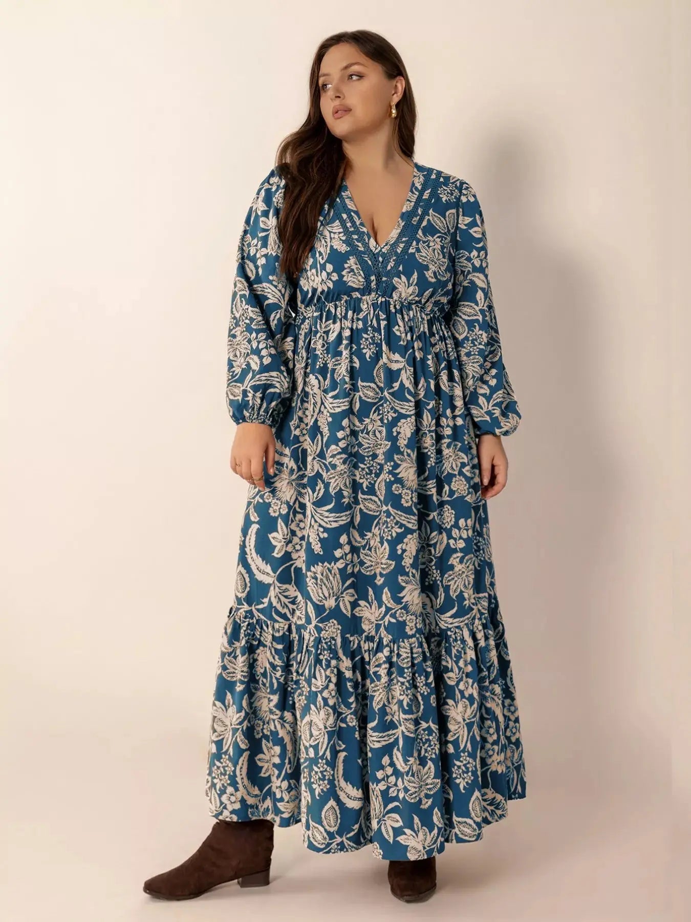 Plus Size Boho Floral Print Long Sleeve Maxi Dress Simply Love